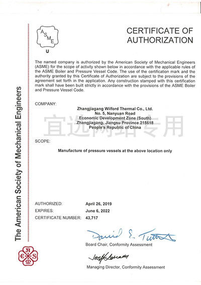 China Zhangjiagang Wilford Thermal Co.,Ltd. Zertifizierungen
